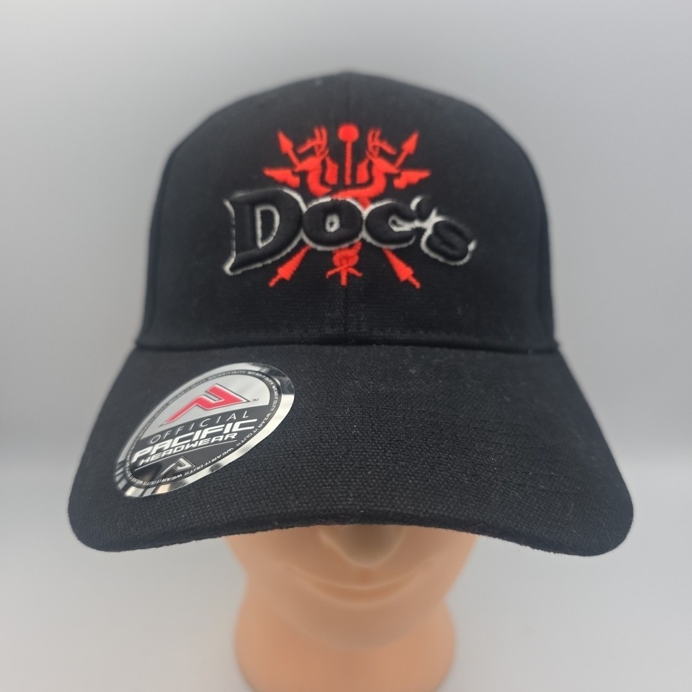 Doc's Black Baseball Cap Hat Hook Loop Adjustable Pacific Headwear New